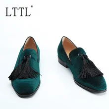 LTTL New Arrival Flock Fabric Slip On Men Shoes Tassel Loafers Handmade Fashion Mens Shoes Casual Flats Plus Size Smoking Shoes