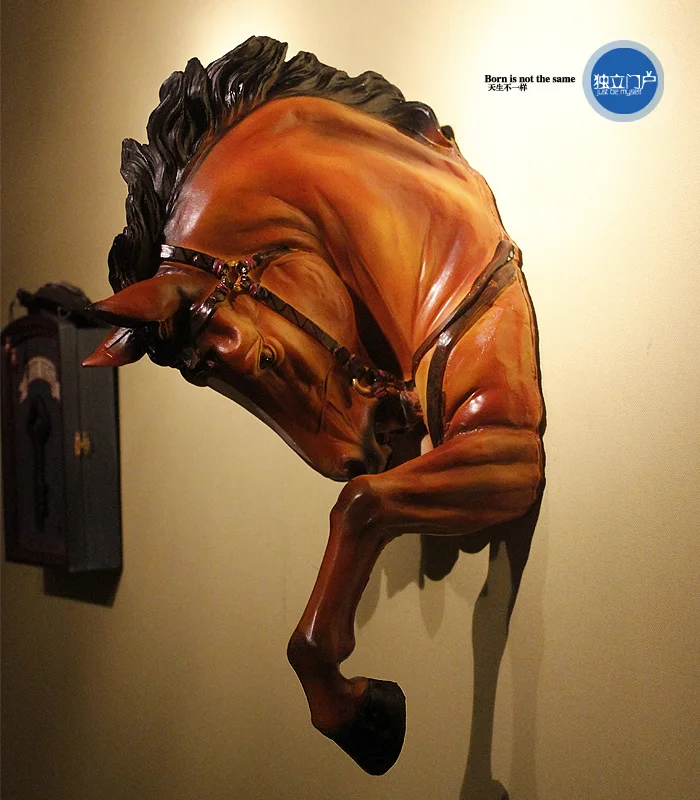 Cabeça de Cavalo Decoração da Parede de Artesanato Decoração da Parede Sala de Estar Decoração da Sua Americano Criativo Resina Guerra Estátua Animal Cabeça Bar Figurinhas Casa