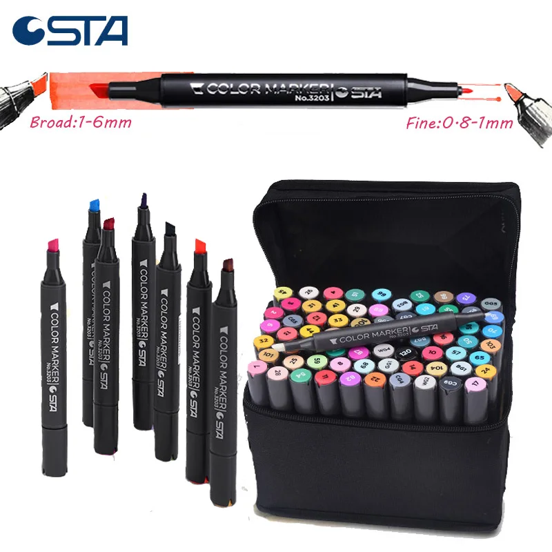 

218 Colors STA alcohol Color Dual Architect Markers With Blender For Drawing liners as Sketch Marker Comic kids Pens