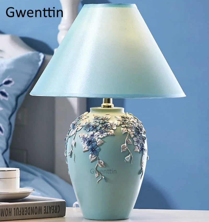 Candeeiros de Mesa Luzes para Sala de Estar Lâmpada de Cabeceira Decoração da Sua Luz da Mesa Flor Romântica Moderna Suporte Resina Standing Quarto Lâmpada Casa Led 12 Luminárias de mesa