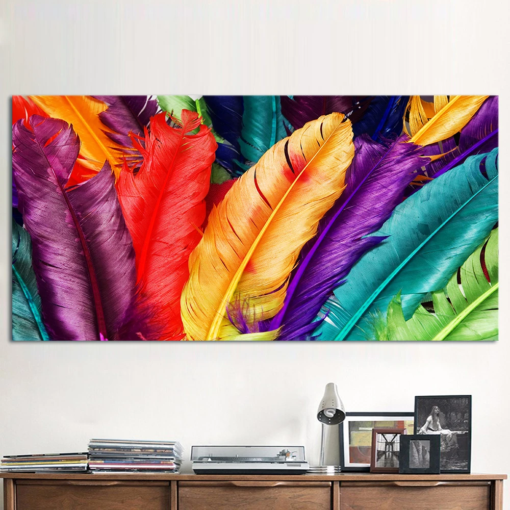 Canvas Art Still life Colorful Feathers Wall Pictures For Living Room Modern Art Modular Pictures Frameless