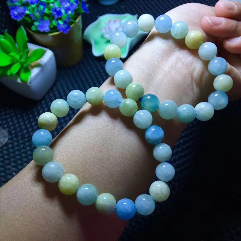 Aquamarine round 10mm bracelet 7.5inch FPPJ wholesale beads nature blue