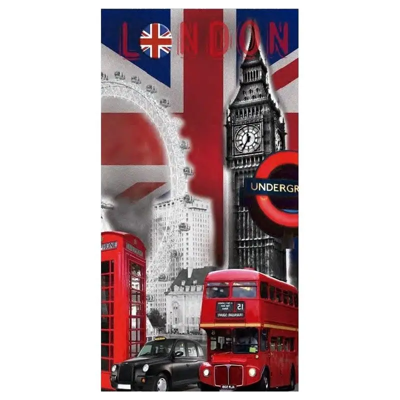 

Classic Modern London Beach Towel British Flag Underground London Bus Big Ben Travel Lightweight Sports Towels for Swimming Pool