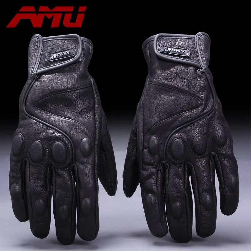AMU Motorcycle Goat Leather Gloves Windproof Baseball Glove Men Women