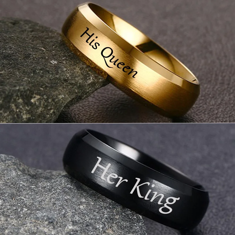 Vnox Free Engraving Wedding Rings for Women Men Stainless Steel Matt Anniversary Band Personalized Gift His Queen Her King
