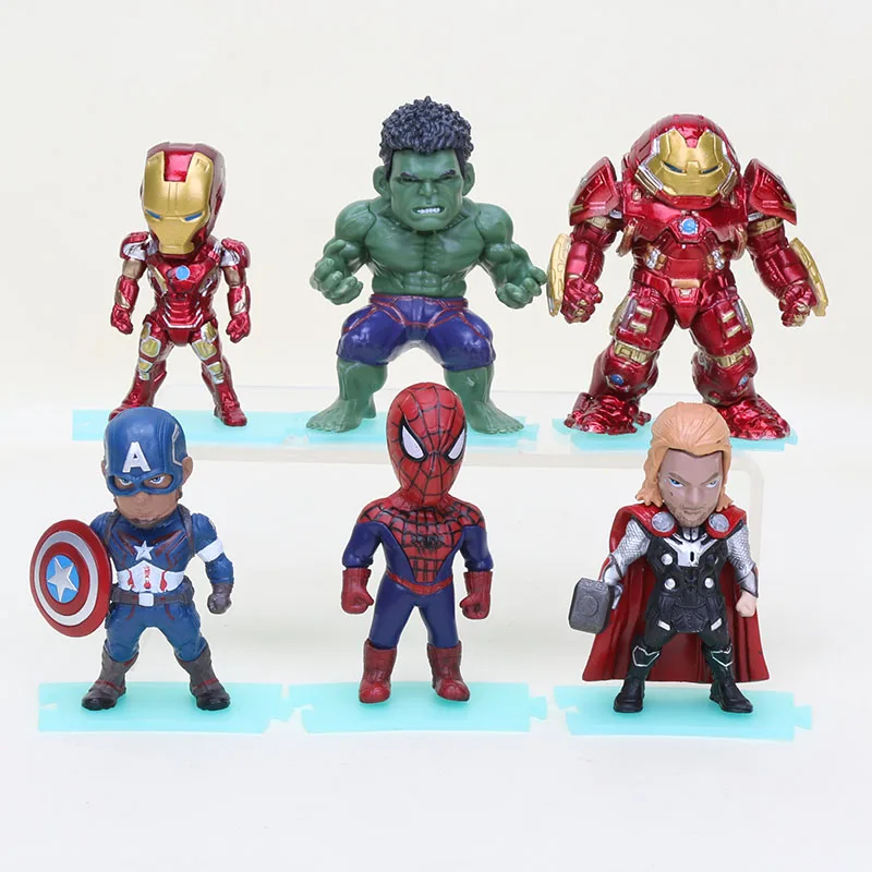 hulk blue base set Набор из 6 10 см игрушки Marvel Мстители 3 Бесконечность войны ПВХ Фигурки набор супер герой Человек-паук Капитан Америка фигура Халка - Цвет: hulk blue base set
