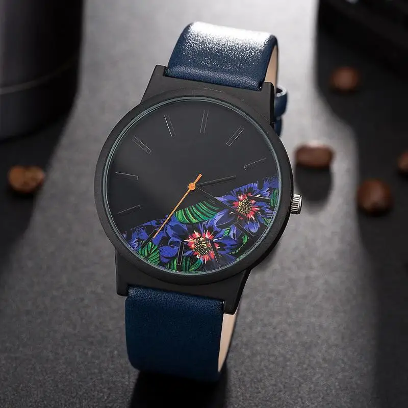 

Wrist Watches for Women Men Casual PU Leather Garden Flowers Quartz Men's Watch Men and Women Clock Relogio Feminino Saat