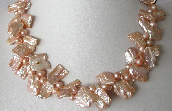 

Jewelr 005319 super 2rows 19" 20mm baroque pink freshwater pearl necklace