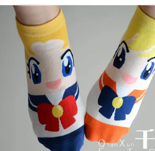 10 пар/партия,, Короткие хлопковые носки в Корейском стиле с рисунком Сейлор Мун, носки до лодыжки