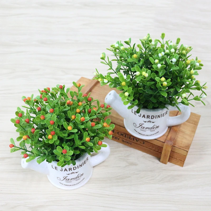 artificial plastic flowers with Ceramics vase cute artificial flower set home decoration for wedding flowers decoration (23)