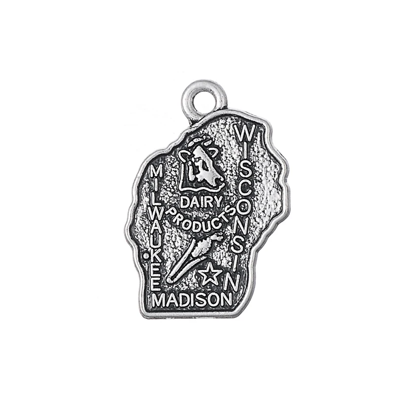 

2 Style Antique Silver Wisconsin State USA Map Dangle Charms DIY For Bracelet Jewelry Wholesale