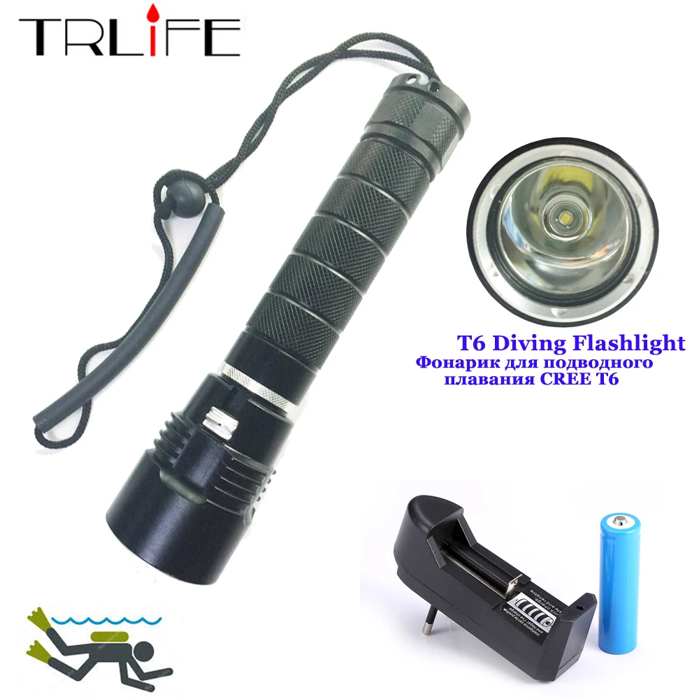 TRLIFE Underwater Dive Light T6 3 Modes Waterproof Rechargeable Diving