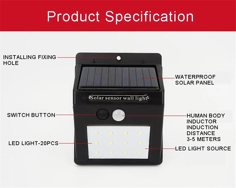 Солнечный Прожектор 20 светодиодный PIR датчик движения настенный светильник на солнечной энергии Открытый энергосберегающий уличный двор открытый светодиодный светильник