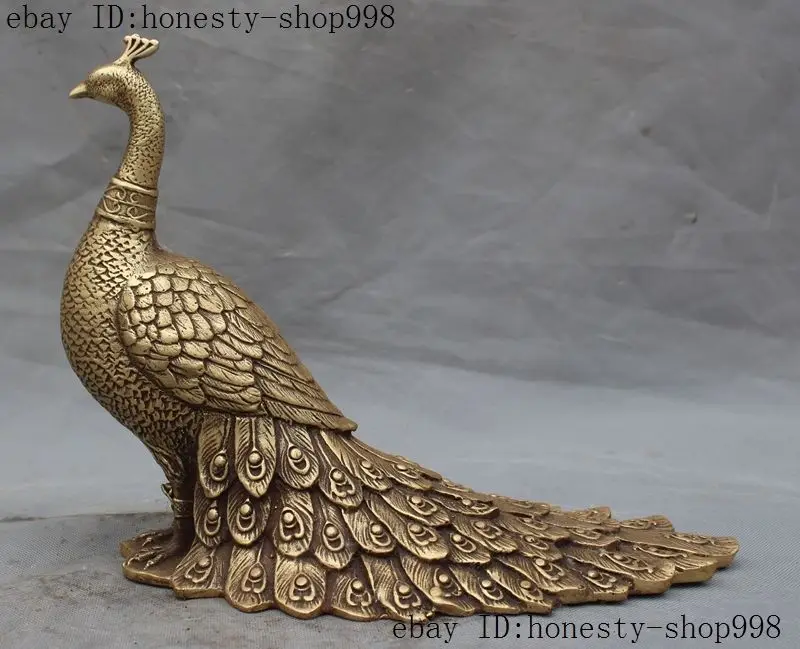China Fengshui brass Copper Auspicious peahen Peacock peafowl Bird