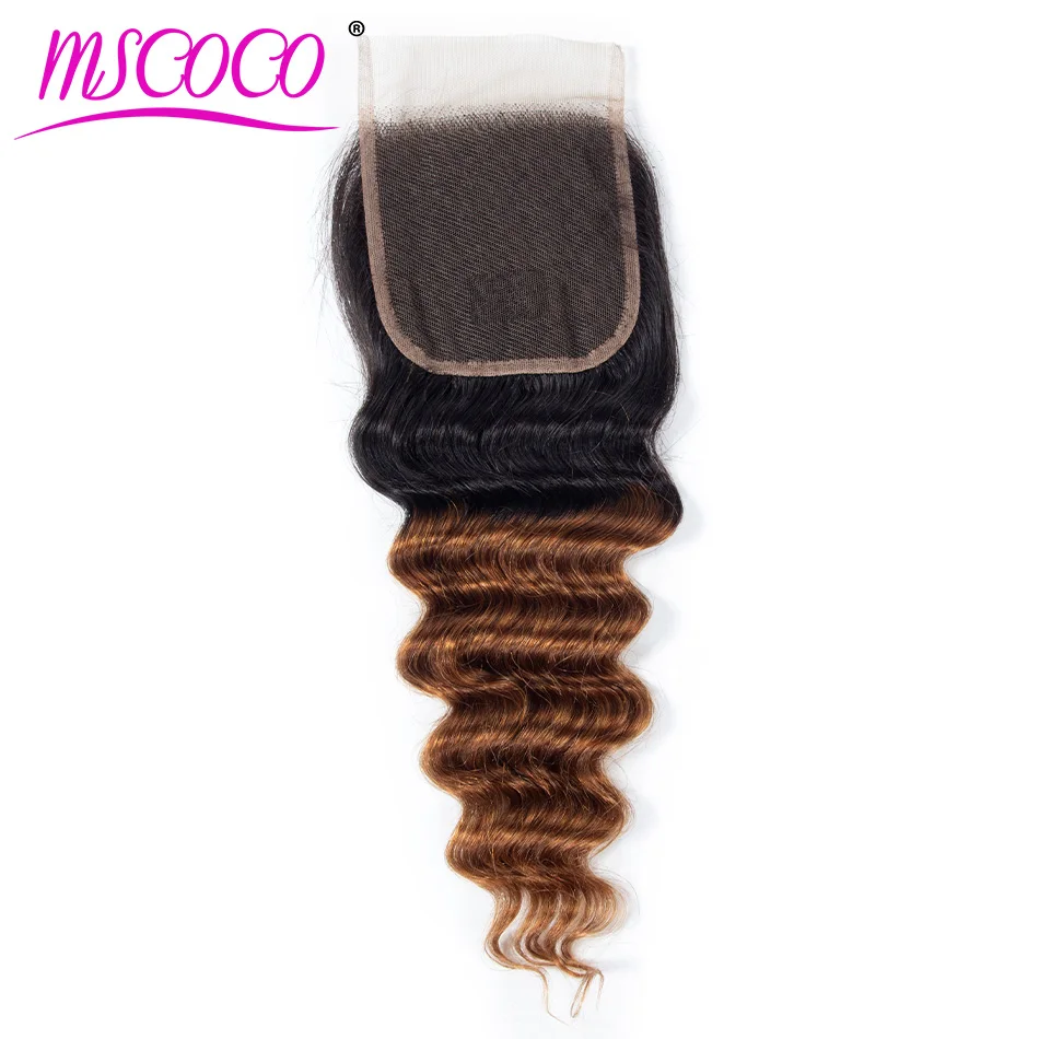 

Mscoco Brazilian Loose Deep Lace Closure T1B/30 Middle Part 4x4 Ombre Hair Bundles 100% Remy Human Hair Extensions Closure