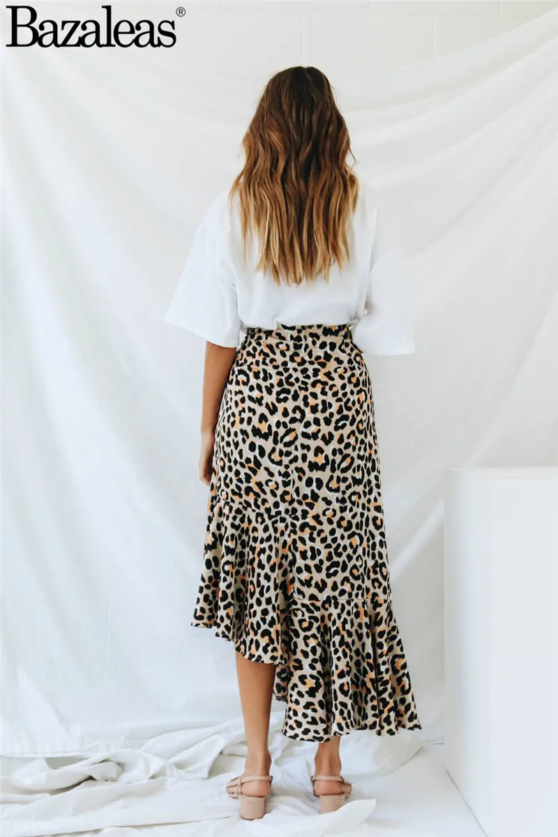 Mermaid fashion women leopard mid calf Skirts Soft satin Fabric Skirts back zipper Casual Ware skirt