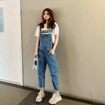 

High Quality Fashion Korean Version of the Bib Pants Trend Wild Denim Jumpsuits Female Casual Overalls Size S-XL