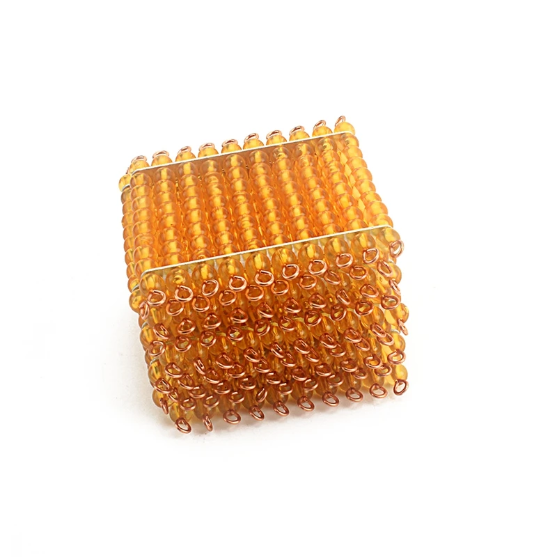 Baby Beads Math Toy 9Pcs Squares for Hundred 100 Golden Beads Montessori Materials Toys for Children Preschool Learning Students