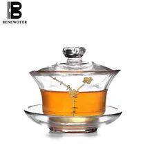 Креативные термостойкие уплотненные стеклянные Gaiwan ручной работы посуда для напитков золотой цветок чайная посуда мастер чайные пиалы чайник отправленные подарки другу