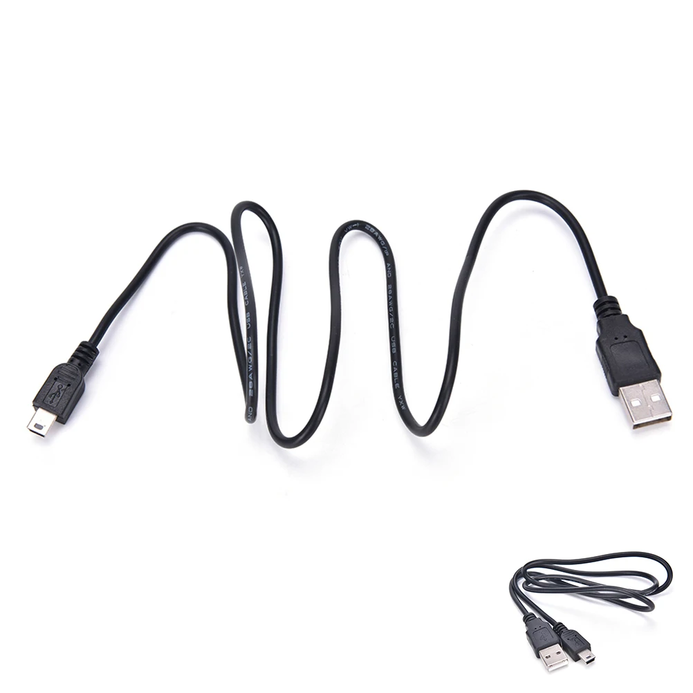 

length 1m Black USB 2.0 A Male to Mini 5 Pin B Data Charging Cable Cord Adapter