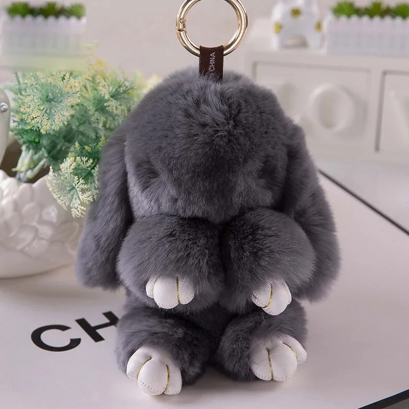 

13cm Cute Bunny Keychain pendant Fur Pom Rabbit Key Ring women girls bag decor pendant Hare Pompom Dolls Toy Car Keyring