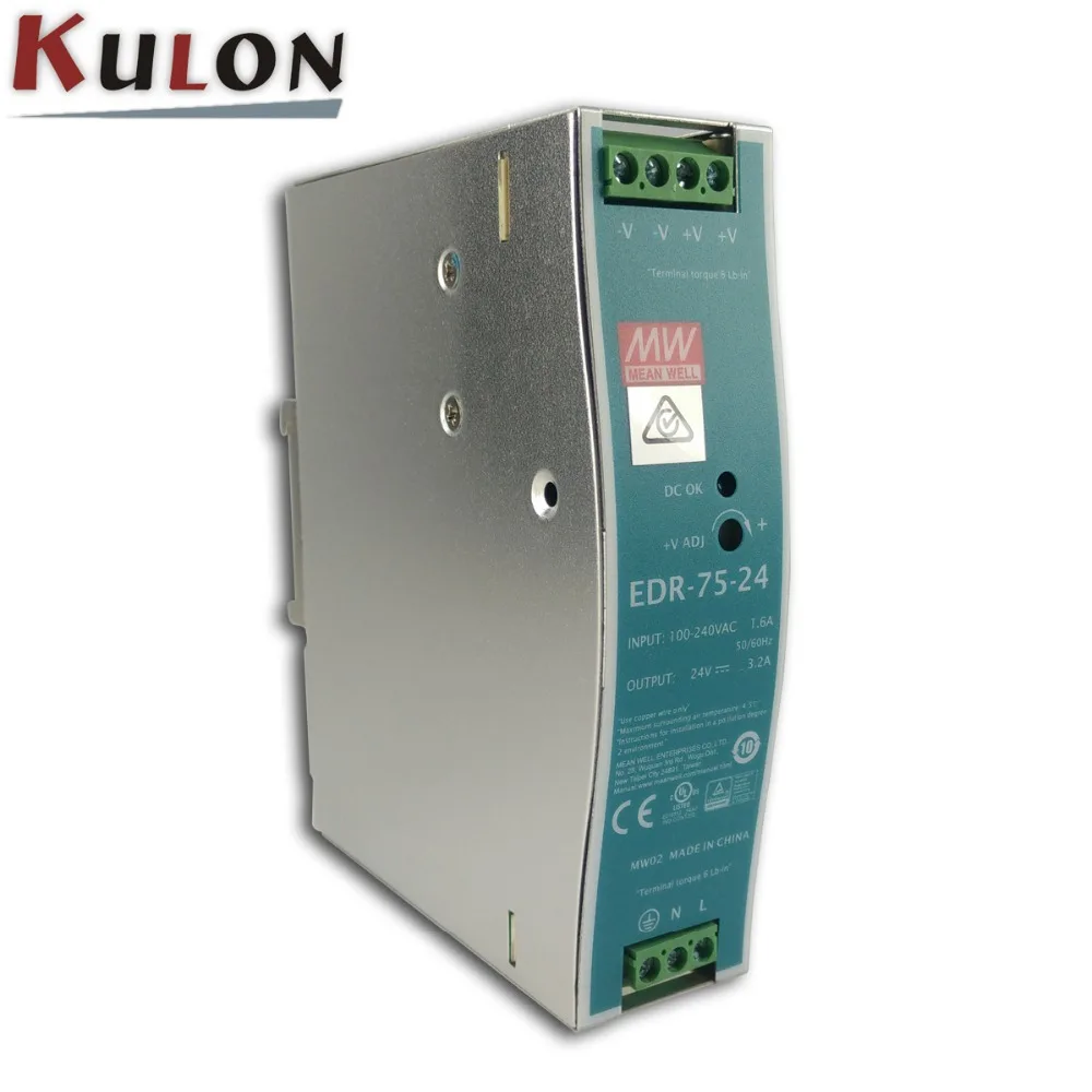 Однофазный AC/DC 76 8 W 24V 3.2A оригинальный Meanwell EDR-75-24 промышленный din-рейку источник