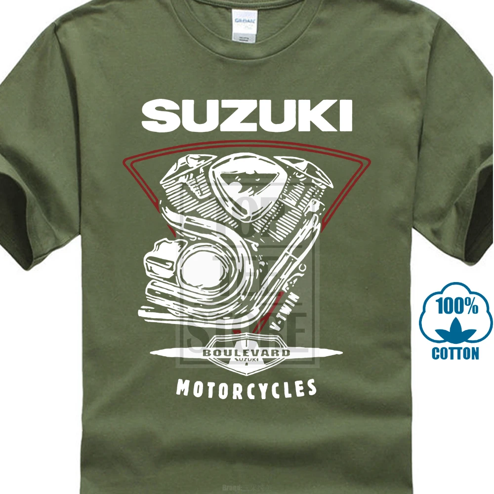 Армейский зеленый Для мужчин футболка Suzuki Boulevard мотоциклы V Твин летние модные топы Размеры S 4Xl Футболка для женщин - Цвет: Армейский зеленый