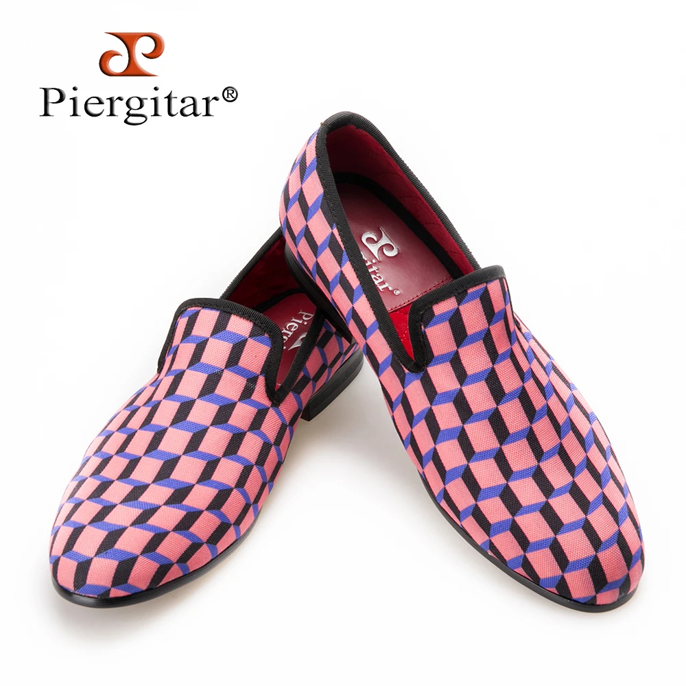 Piergitar 2016 New Arrival Handcrafted Multi-Colors 3D Print Check Men's Casual Canvas Shoes Loafer For Daily, Wedding and Party