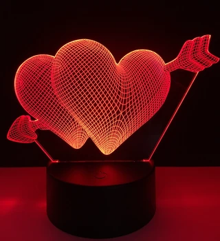 

2018 Love Cupid Arrow Through Double Heart 3D LED USB Lamp Sweetheart Lovers Wedding Decoration Colorful Night Light