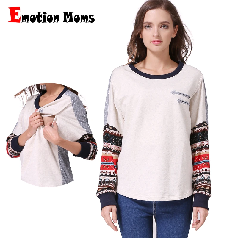 Emotion Moms/Одежда для беременных с длинными рукавами; одежда для кормления; хлопковые топы для беременных; Футболка для беременных женщин