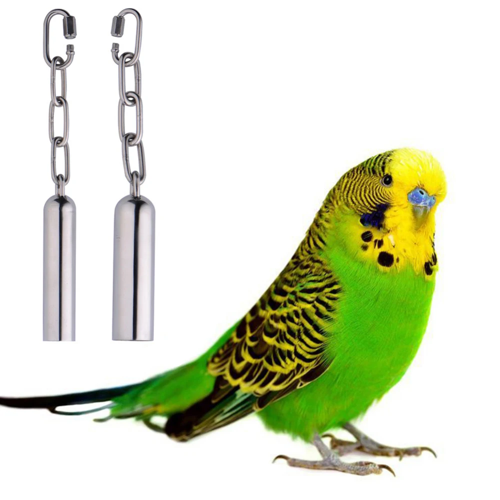 Image 1pcs Stainless Steel Hanging Bell Bird Parrot Cage Bite Toy Squirrel Parrot Pigeon Swing Stand Toys Bells Dropshipping G01534
