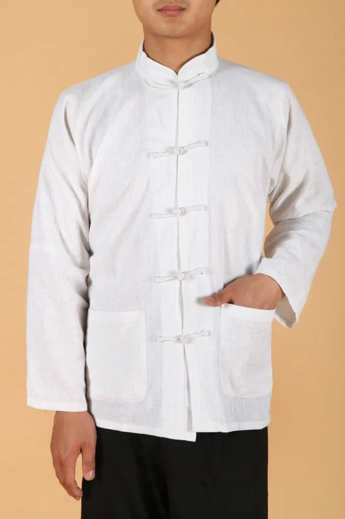 White Chinese tradition Men's Kung Fu shirt top Summer Linen Cotton