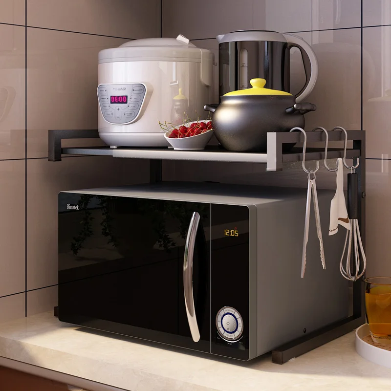  Multi functional provincial space retractable kitchen rack microwave oven rack oven rack 2 story st - 32866344149