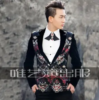 

men suits designs homme terno stage costumes for singers men sequin blazer dance clothes jacket formal dress punk rock black