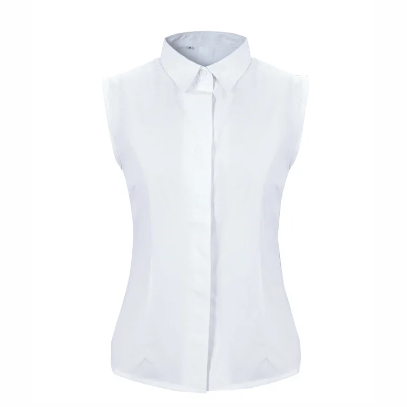 Dioufond Solid Sleeveless Shirt Turn down Collar Blouse Casual Large Size 4XL Women Blusas White