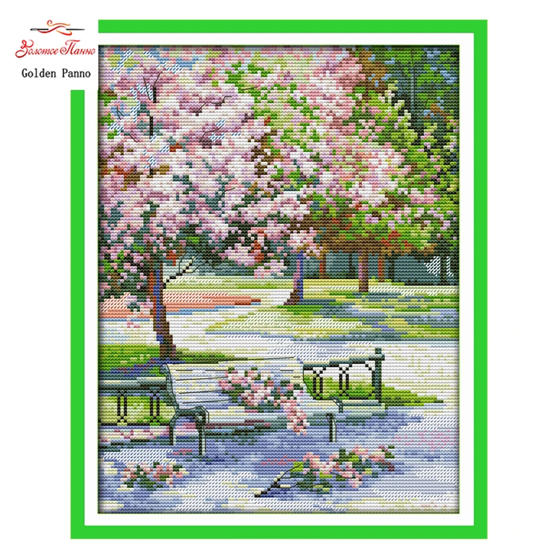 Golden Panno Needlework The Spring in Park patterns Counted Cross Stitch 11CT 14CT landscape Cross-stitch Kits Embroidery22 | Дом и сад