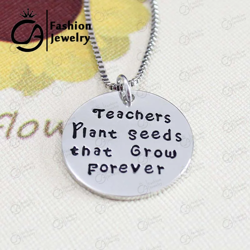 

Trend Teacher Plant seeds that Grow forever Hand Stamped Quote Pendant Charm Necklace Retirement Gift Teacher 20Pcs/lot LN1147