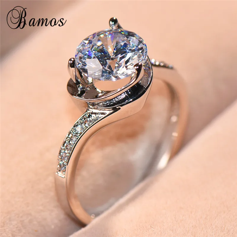 

Luxury Female Small Round Zircon Stone Ring Brand Fashion Finger Ring Silver Color Jewelry Vintage Wedding Rings For Women