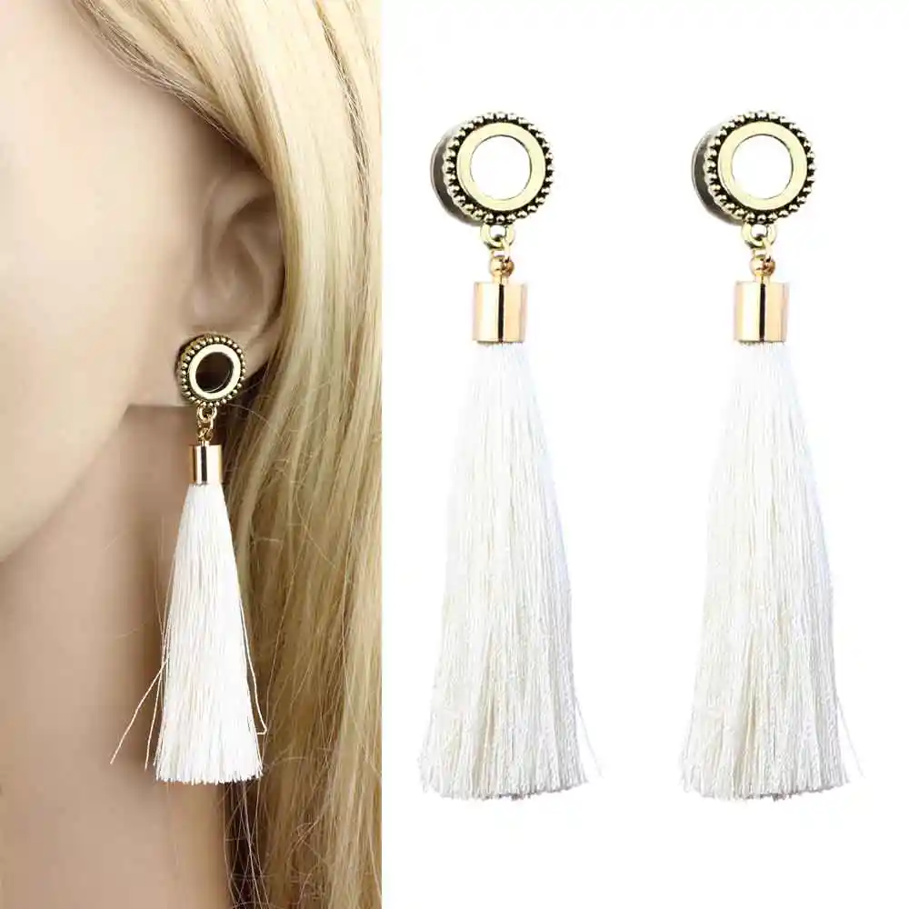 00g 8mm 10mm 1//2 aka 6mm 0g 12mm 7//16 Elegant Key stretched dangle earrings pretty pearl EAR PLUGS you pick the gauge size 2g