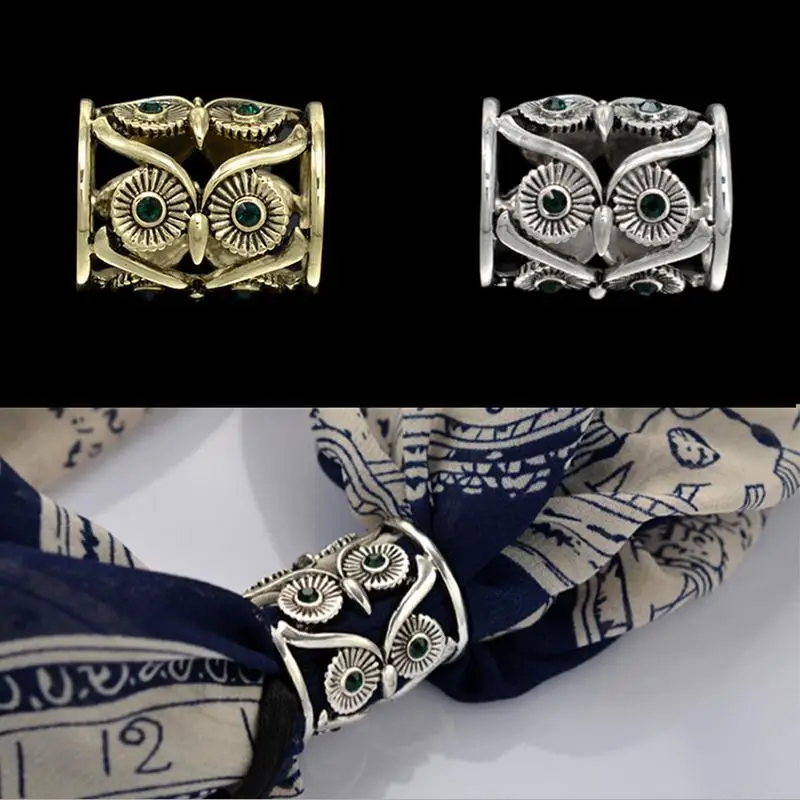 

1PCS Wedding Hollow Out Belt Brooches New Bronze/Sliver Retro Owl Scarf Buckle Crystal Scarf Holder Clips Pins Fashion Jewelry