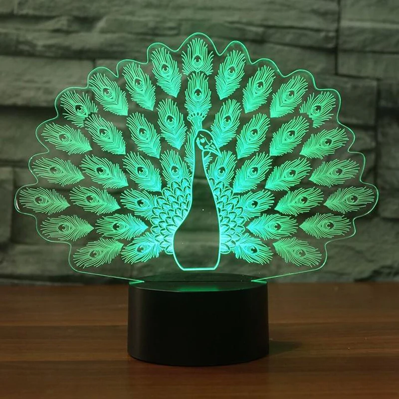 7 цветов Изменение 3D Настольная лампа с Smart Touch& Дистанционное Управление 3D ночной Светильник для детей или как подарки для мальчиков и девочек(Павлин