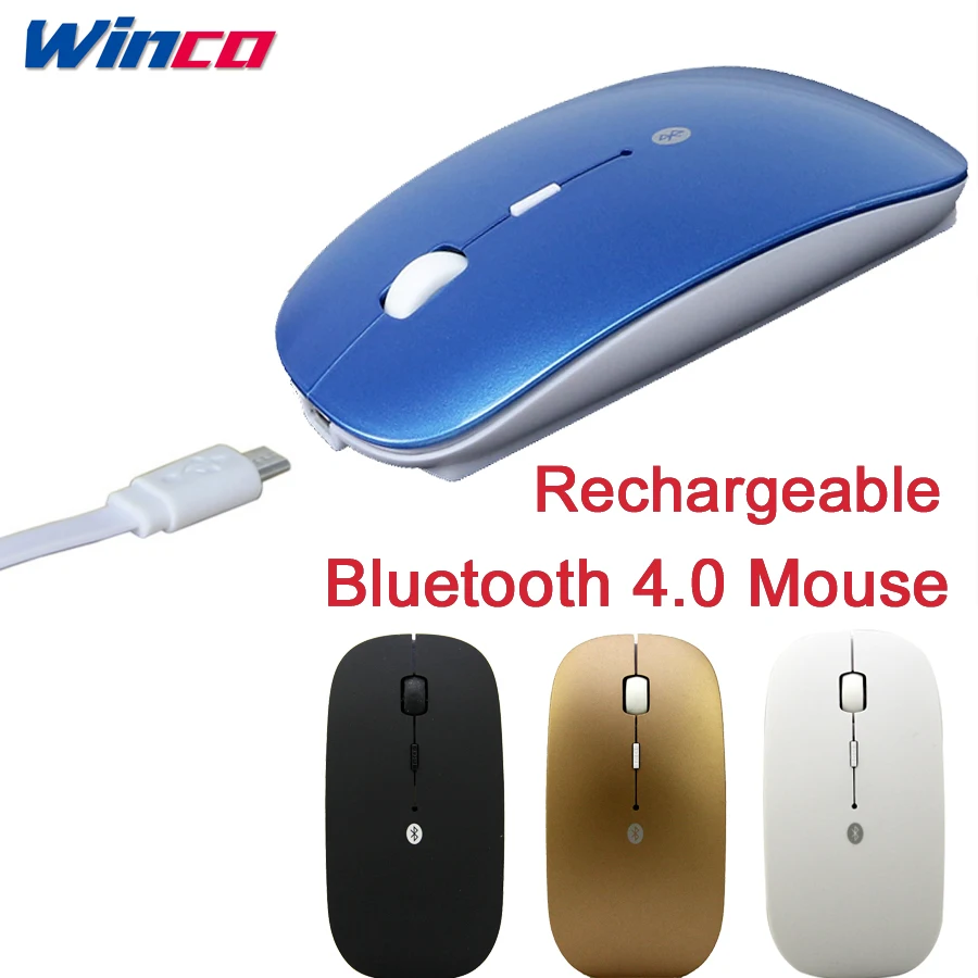 Перезаряжаемая Беспроводная Бесшумная мышь с Bluetooth 4,0, Ультратонкая мышь с разрешением 2400 dpi для планшетов на Android, ноутбуков Apple, ПК