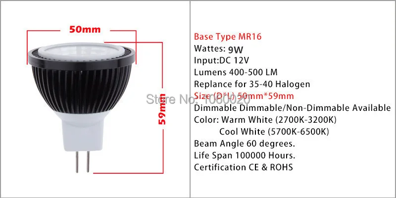 100 шт. высокое Мощность GU10 E27 MR16 лампочки затемнения LED теплый/холодной 85-265 В 9 Вт 12w15w GU10 COB лампа Светодиодная gu10 led spotlight