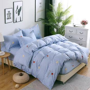 

100% cotton stripe smile comfortable soft 4pcs blue bedding sets duvet cover/fitted sheet/pillowcases twin full queen king size