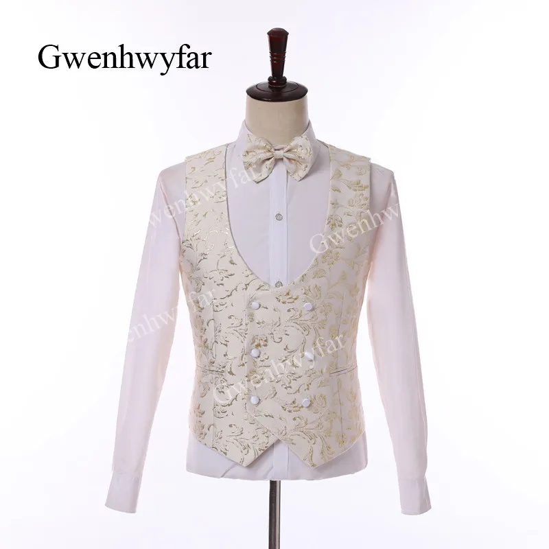 Megaventa Trajes De Hombre Blanco Marfil Gwenhwyfar 2019 Nuevo Diseno Floral Jacquard Chal Solapa Trajes Blazer Pantalon Chaleco Negocios Boda Hombres Esmoquin August 2020