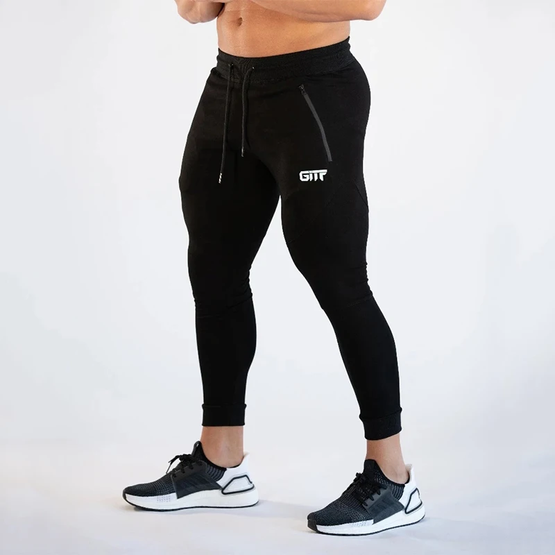 GYMOHYEAH, мужские спортивные штаны для фитнеса, для отдыха, для бега, мужские спортивные штаны, для тренировок, для фитнеса, хлопковые брюки, мужские повседневные Модные обтягивающие спортивные штаны - Цвет: Черный