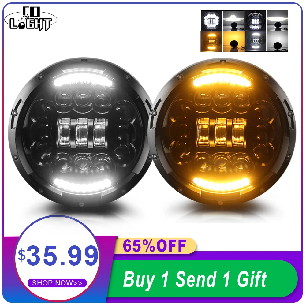 

CO LIGHT 7inch LED Headlight 180W Angle Eye DRL Turn Singal 12V 24V Hi/Lo for Jeep Wrangler Lada Niva 4x4 Offroad Driving Lights