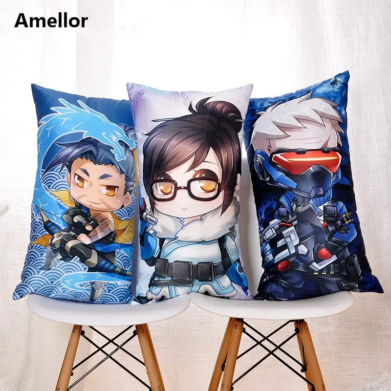 Подушка Amellor 40*70 см, Kawaii Q Version, OW Reaper Genji Mercy Dva Mei Genji, подушка Solf, Автомобильная подушка, чехол, подарок