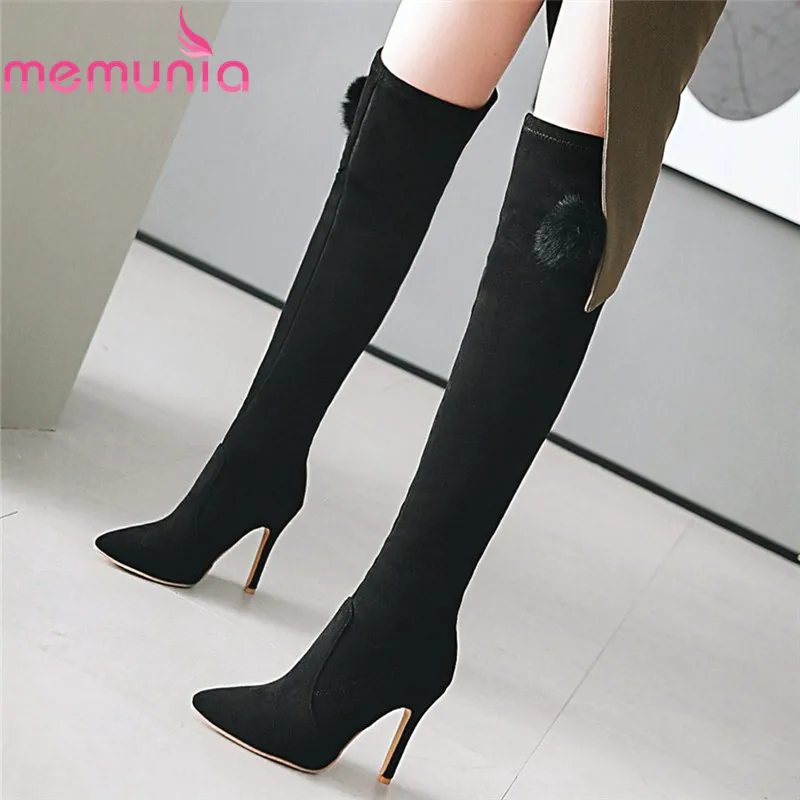 

MEMUNIA 2020 new arrival sexy stiletto high heel boots women thigh high boots flock autumn over the knee Stretch boots woman