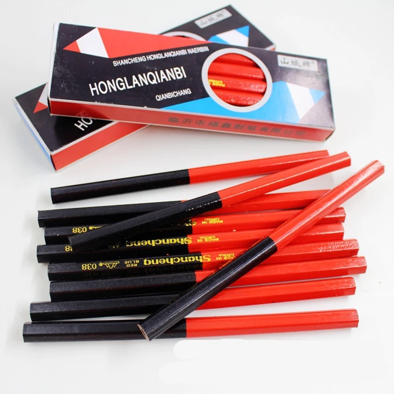 5PCS legno rosso e blu Mark Draw Carpenter matita per ufficio 